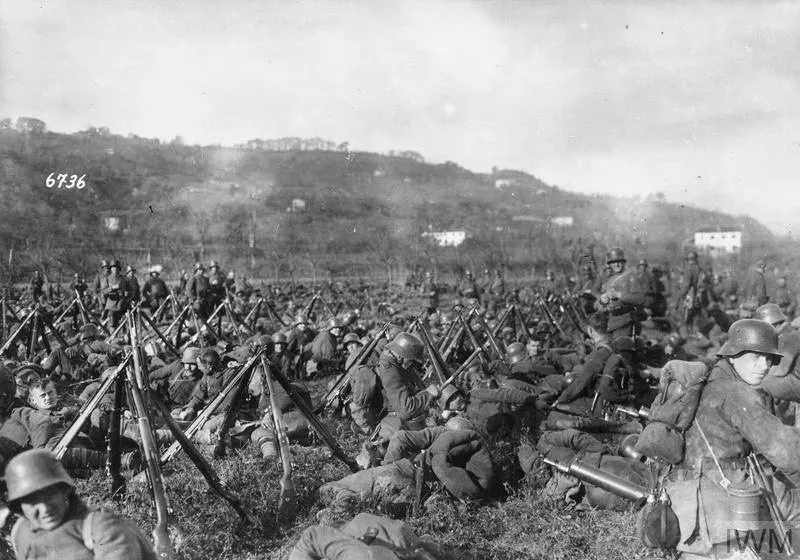THE BATTLE OF CAPORETTO, OCTOBER-NOVEMBER 1917 German infantry resting in the field near Vittorio, November 1917.