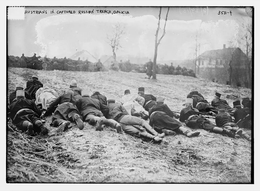Austrians in captured Russian Trench, Galicia Abstract/medium: 1 negative : glass ; 5 x 7 in.