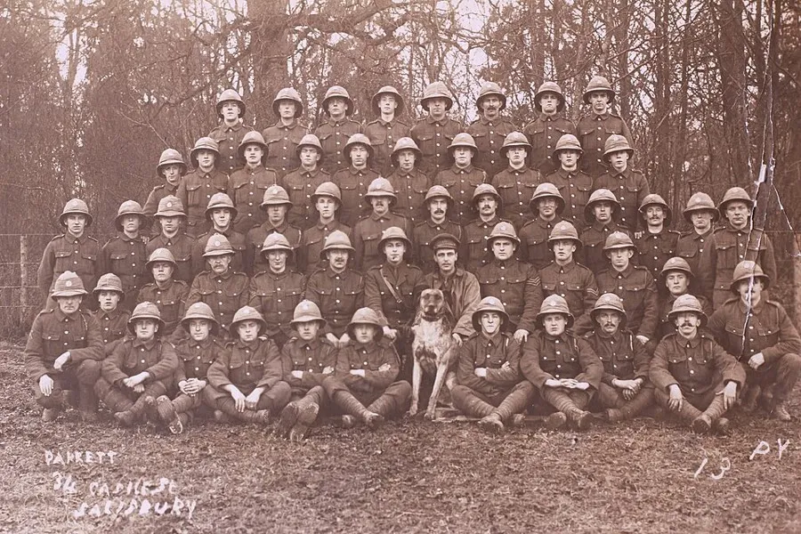 This picture is of a platoon of the 14th Battalion (2nd Barnsley Pals) taken in 1915 whilst at Hurdcott at Salisbury just prior to their dep