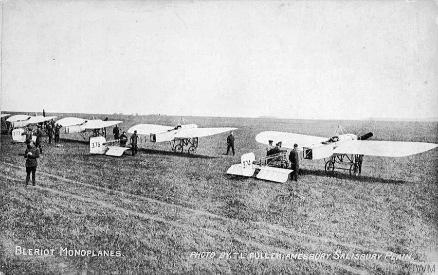 The Royal Flying Corps 1912 - 1918 Bleriot XI aircraft lined up at the 'concentration camp' of the Military Wing of the Royal Flying Corps,